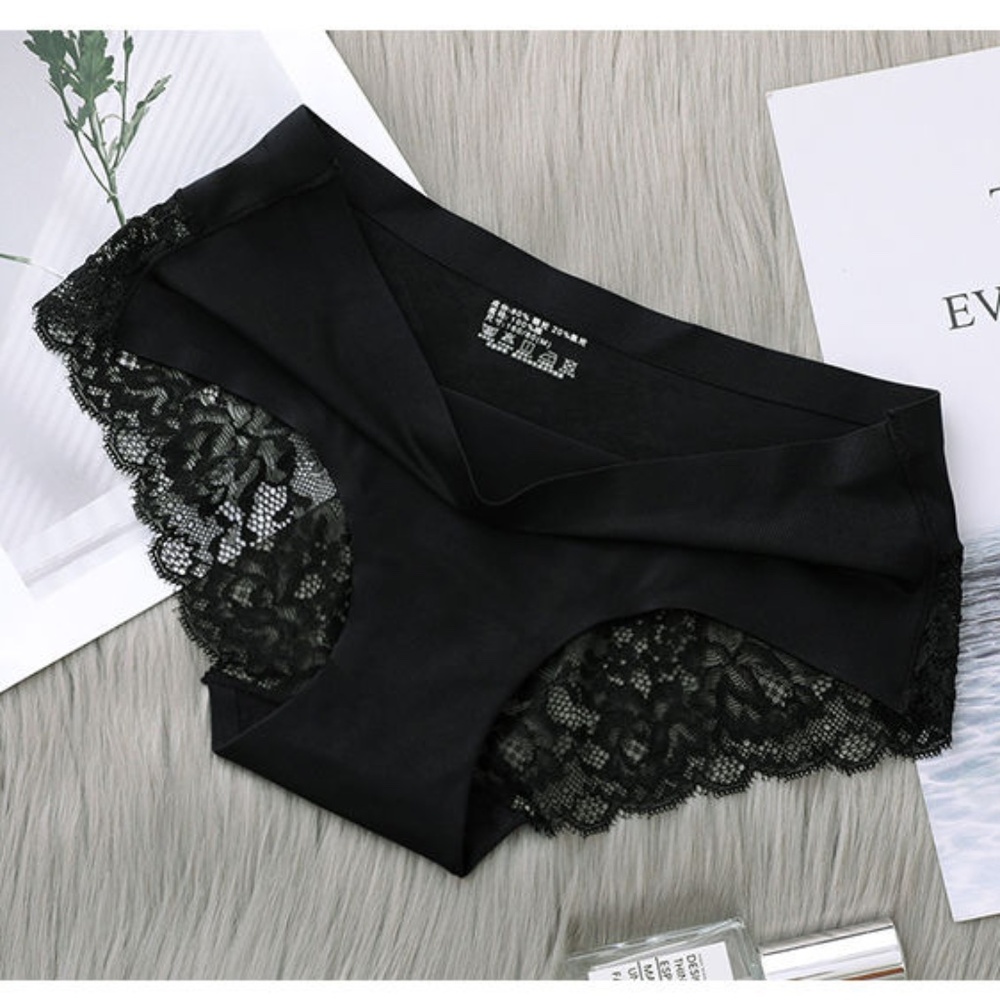 3/$35 Black Floral Lace Panties Underwear Mid Waist Briefs Seamless Breathable